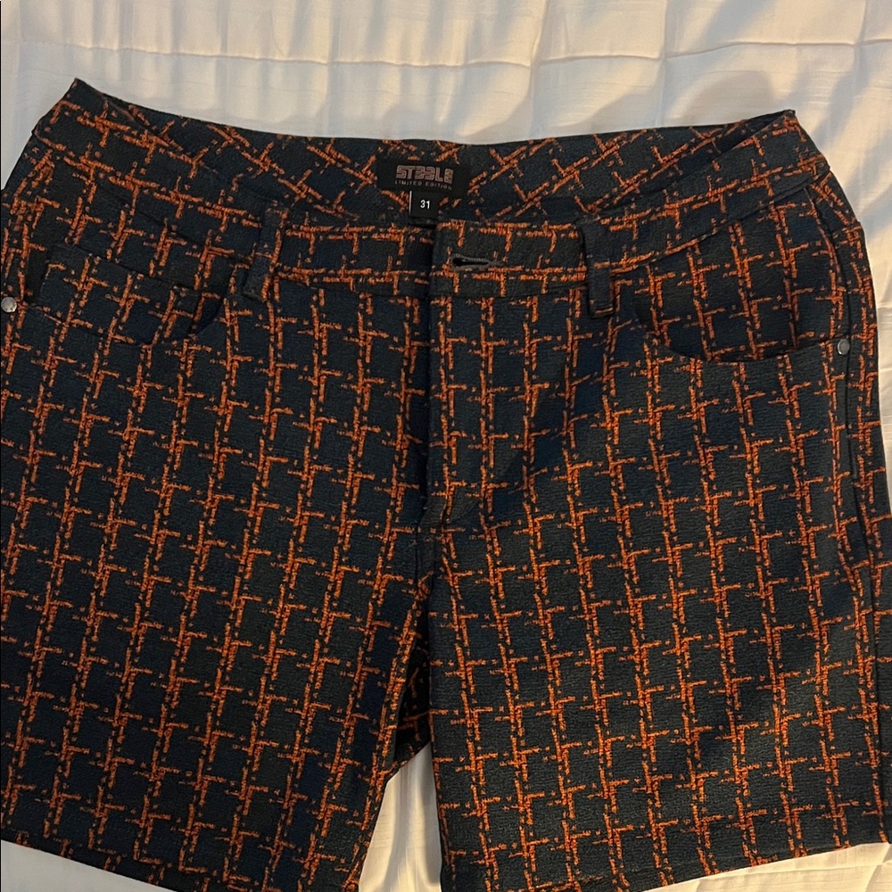 Stylish Blue and Orange geometric weave Shorts
